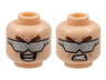 Minifigure, Head Dual Sided Thick Brown Eyebrows, Silver Sunglasses, Angry Bared Teeth / Open Mouth Smile Pattern (Doc Ock)