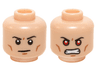 Minifigure, Head Dual Sided Black Thin Eyebrows, Medium Nougat Cheek Lines and Chin Dimple, Stern / Angry Bared Teeth and Red Eyes Pattern