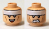 Minifigure, Head Dual Sided White Strip on Forehead and Cheek Lines, Open Mouth Smile / Stubble, Teeth, Angry Pattern