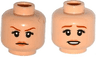 Minifigure, Head Dual Sided Female Dark Orange Eyebrows, Eyelashes, Nougat Lips, Determined / Worried Pattern