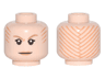 Minifigure, Head Female Dark Tan Eyebrows, Orange Lips and Tattoo Lines on Front and Back Pattern