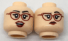 Minifigure, Head Dual Sided Female Dark Red Glasses and Lips, Quizzical / Excited Pattern