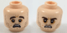 Minifigure, Head Dual Sided Dark Brown Eyebrows and Stubble, Dark Orange Around Eyes, Scared / Sneer Pattern