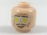 Minifigure, Head Dark Bluish Gray Eyebrows and Moustache, Silver and Gold Sunglasses Pattern