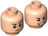 Minifigure, Head Dual Sided Black Eyebrows, Scowl / Crooked Malicious Smile Pattern