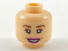 Minifigure, Head Female, Reddish Brown Eyebrows, Peach Eye Shadow, Magenta Lips, Smile Showing Teeth Pattern