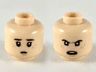 Minifigure, Head Dual Sided Child Dark Brown Eyebrows, Dark Orange Freckles, Worried / Angry Pattern