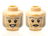 Minifigure, Head Dual Sided Gray Eyebrows and Sideburns, Lined Face, Grin / Scared Face Pattern