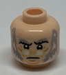 Minifigure, Head Black and Light Bluish Gray Eyebrows, Gold Glasses, Chin Lines, Light Bluish Gray and White Sideburns Pattern