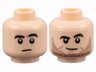 Minifigure, Head Dual Sided Black Thick Eyebrows, Neutral / Lopsided Grin with Dark Brown Stubble Pattern