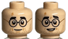 Minifigure, Head Dual Sided Medium Nougat Lightning Scar, Black Eyebrows, Glasses and Dark Tan Beard Stubble, Smile / Open Mouth Pattern