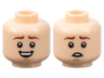 Minifigure, Head Dual Sided Reddish Brown Eyebrows, Medium Nougat Chin Dimple, Open Mouth Smile with Teeth / Scared Pattern