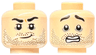 Minifigure, Head Dual Sided Black Eyebrows, Dark Bluish Gray Eye Shadow, Dark Brown Beard Stubble, Smirk / Open Mouth Scared with Teeth Parted Pattern