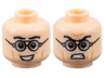 Minifigure, Head Dual Sided Black Thick Eyebrows, Glasses with Dark Silver Lenses, Medium Nougat Cheek Lines, Open Mouth Smile / Bared Teeth with Furrowed Brow Pattern