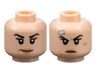 Minifigure, Head Dual Sided Female Black Eyebrows and Eyelashes, Nougat Lips, Grin with Dimple / Scowl with Scars and Bandage Pattern