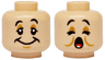 Minifigure, Head Dual Sided Black Eyebrows, Medium Nougat Eyelids and Chin Dimple, Wide Smile / Eyes Closed, Yawning, Open Mouth with Cheek Lines, White Tooth and Red Tongue Pattern