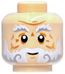 Minifigure, Head White and Light Bluish Gray Bushy Eyebrows and Beard, Medium Nougat Wrinkles, Chin Dimple and Cheek Lines, Grin Pattern