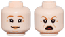 Minifigure, Head Dual Sided Female Dark Orange Eyebrows, Medium Nougat Lips and Wrinkles, Slight Smile / Open Mouth Angry Pattern