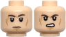 Minifigure, Head Dual Sided Dark Brown Eyebrows, Upper Eyelids, Nougat Scar, Medium Nougat Cheek Lines and Chin Dimple, Neutral / Angry Open Mouth Scowl with Teeth Pattern