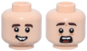 Minifigure, Head Dual Sided Dark Brown Eyebrows, Smile with Tooth Gap / Open Mouth Scared with Red Tongue Pattern