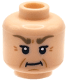Minifigure, Head Female Dark Tan Thick Eyebrows, Double Eyelashes, Medium Nougat Wrinkles and Dimples, Stern Pattern