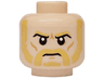 Minifigure, Head Ochre Yellow Eyebrows, Beard and Moustache, Medium Nougat Cheek Lines and Chin Dimple, Frown Pattern