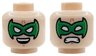 Minifigure, Head Dual Sided Green and Bright Green Bat-Shaped Domino Mask with White Eyes, Medium Nougat Chin Dimple, Open Mouth Grin with Top Teeth / Fierce Pattern