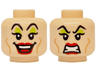 Minifigure, Head Dual Sided Female Black Eyebrows, Lime Eye Shadow, Medium Nougat Cheek Lines, Red Lips, Open Mouth Smile with Tongue and Top Teeth / Angry Scowl Pattern