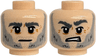 Minifigure, Head Dual Sided Dark Bluish Gray Thick Bushy Eyebrows, Light Bluish Gray Mutton Chops and Goatee Stubble, Medium Nougat Wrinkles, Closed Mouth Neutral / Open Mouth Angry with Teeth Pattern