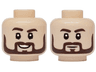 Minifigure, Head Dual Sided Dark Brown Eyebrows and Beard, Right Eyebrow Raised, Lower Eyelids, Open Mouth Smile with Teeth / Neutral Pattern