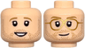 Minifigure, Head Dual Sided Dark Tan Eyebrows and Stubble, Open Mouth Smile / Gold Glasses, Closed Mouth Pattern