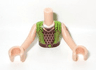 Torso Mini Doll Boy Lime Vest over Bronze Diamond Shirt Pattern, Light Nougat Arms with Hands with Reddish Brown Elves Tattoo