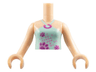 Torso Mini Doll Girl Light Aqua Halter Neck Top with Paw Prints Pattern, Light Nougat Arms with Hands