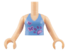 Torso Mini Doll Girl Medium Blue Halter Top with Paw Print and 2 Butterflies Pattern, Light Nougat Arms with Hands