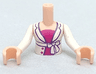 Torso Mini Doll Girl White Open Jacket with Belt over Magenta Shirt Pattern, Light Nougat Arms with Hands with White Sleeves