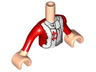 Torso Mini Doll Girl Red Holiday Jacket with White Trim, Argyle Sweater and White Scarf Pattern, Light Nougat Arms with Hands with Red Sleeves