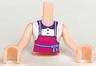 Torso Mini Doll Girl White Blouse Top with Dark Purple Collar and Buttons, Magenta Apron Pattern, Light Nougat Arms with Hands