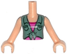 Torso Mini Doll Girl Sand Green Knotted Blouse Top over Magenta and Pink Striped Shirt Pattern, Light Nougat Arms with Hands