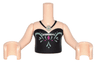 Torso Mini Doll Girl Black Strapless Top with Sand Green and Magenta Design, Leaf Pendant Necklace Pattern, Light Nougat Arms with Hands