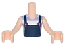 Torso Mini Doll Girl Dark Blue Overalls with Magenta Buckles over White and Lavender Striped T-Shirt Pattern, Light Nougat Arms with Hands