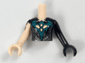 Torso Mini Doll Girl Black Top, Jagged Neckline Pattern, Black Arm with Hand Left, Light Nougat Arm with Hand and Black Tattoo Right