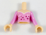 Torso Mini Doll Girl Bright Pink Top with Magenta Stars and White Trim Pattern, Light Nougat Arms with Hands with Bright Pink Sleeves