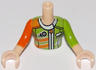 Torso Mini Doll Girl Lime and Orange Racing Jacket Pattern, Light Nougat Arms with Hands with Orange Right Sleeve, Lime Left Sleeve