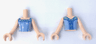 Torso Mini Doll Girl Bright Light Blue Top, Silver Sparkles, Metallic Light Blue Bow and Corset Pattern, Light Nougat Arms with Hands