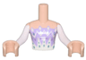 Torso Mini Doll Girl Lavender and White Dress Triangle Panels and Diamonds Pattern, Light Nougat Arms with Hands with White Sleeves