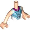 Torso Mini Doll Girl White and Medium Azure Shirt with Zipper and Magenta Collar, Light Aqua Whistle Pattern, Light Nougat Arms with Hands