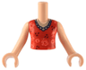 Torso Mini Doll Girl Red Top with Coral Flowers, Silver Necklaces Pattern, Light Nougat Arms with Hands