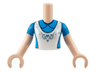 Torso Mini Doll Girl Dark Azure Dress, White Apron with Metallic Light Blue Filigree Pattern, Light Nougat Arms with Hands with Dark Azure Short Sleeves