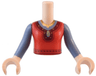 Torso Mini Doll Girl Red Top with Dark Red Hem, Gold Collar and Sparkles Pattern, Light Nougat Arms and Hands with Sand Blue Long Sleeves