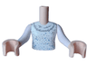 Torso Mini Doll Girl White Dress Top with Dark Bluish Gray Ruffles and Metallic Light Blue and Silver Sparkles Pattern, Light Nougat Arms with Hands with White Long Sleeves